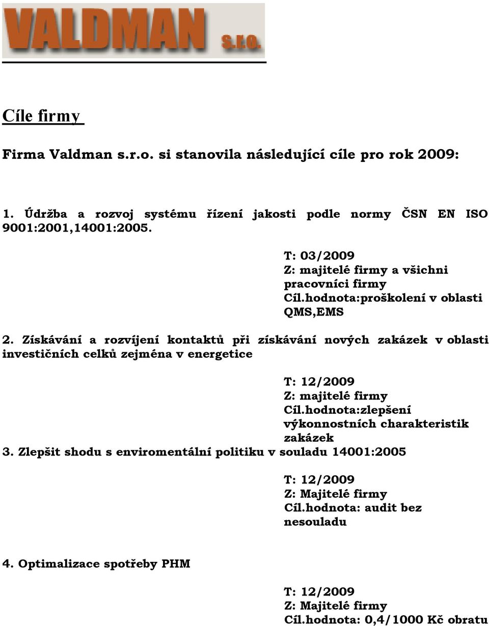 Získávání a rozvíjení kontaktů při získávání nových v oblasti investičních celků zejména v energetice T: 12/2009 3.