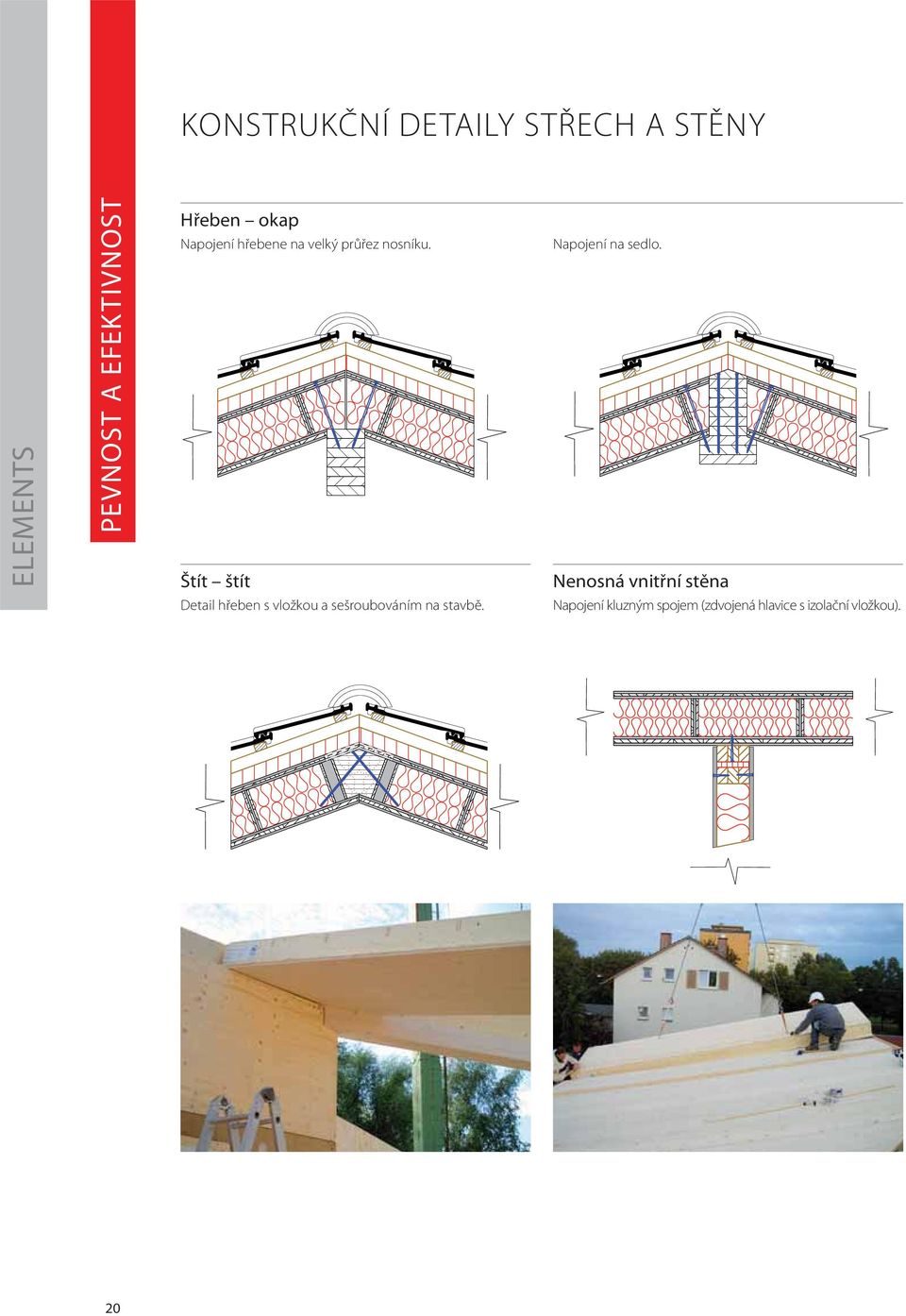 Nenosná vnitřní stěna Detail hřeben s vložkou a sešroubováním na