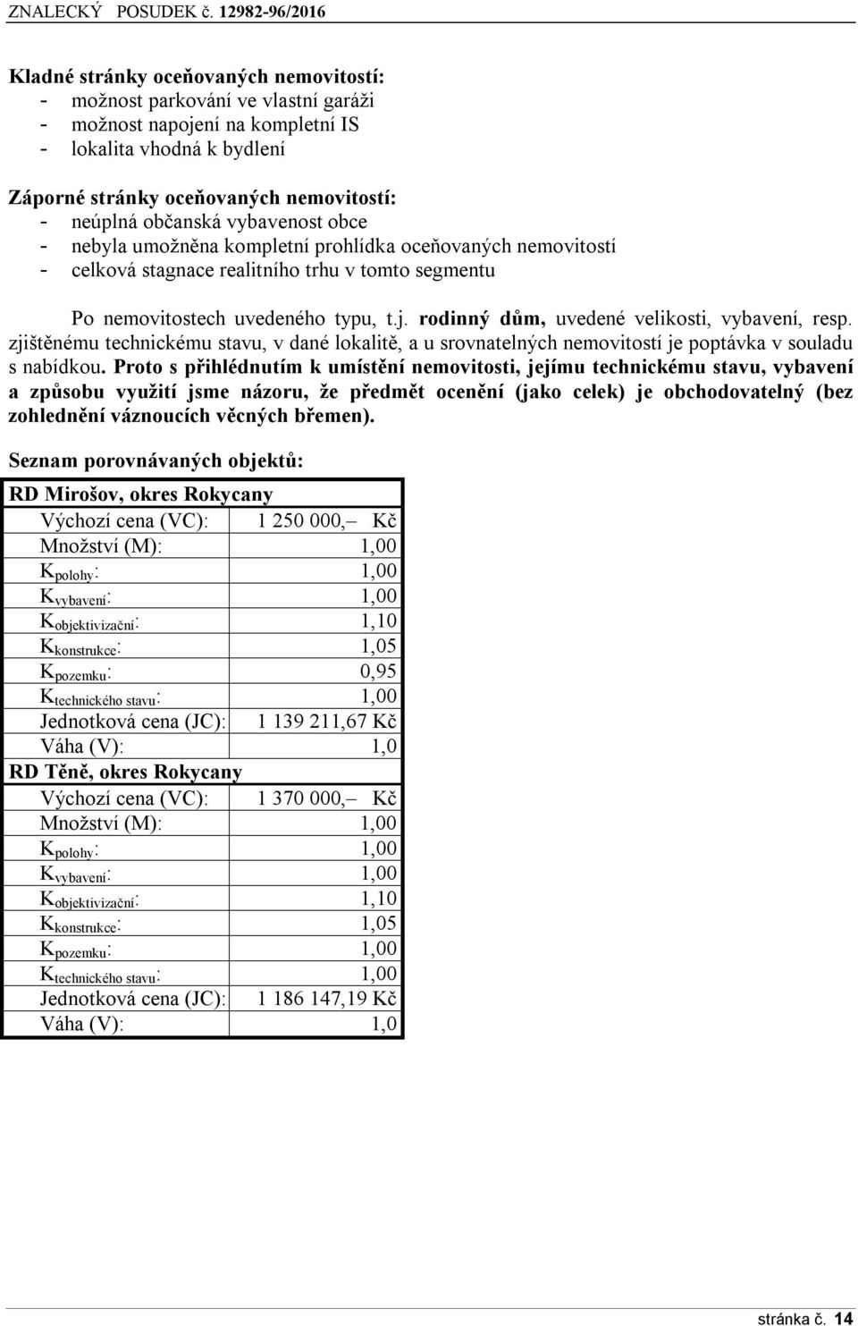 rodinný dům, uvedené velikosti, vybavení, resp. zjištěnému technickému stavu, v dané lokalitě, a u srovnatelných nemovitostí je poptávka v souladu s nabídkou.