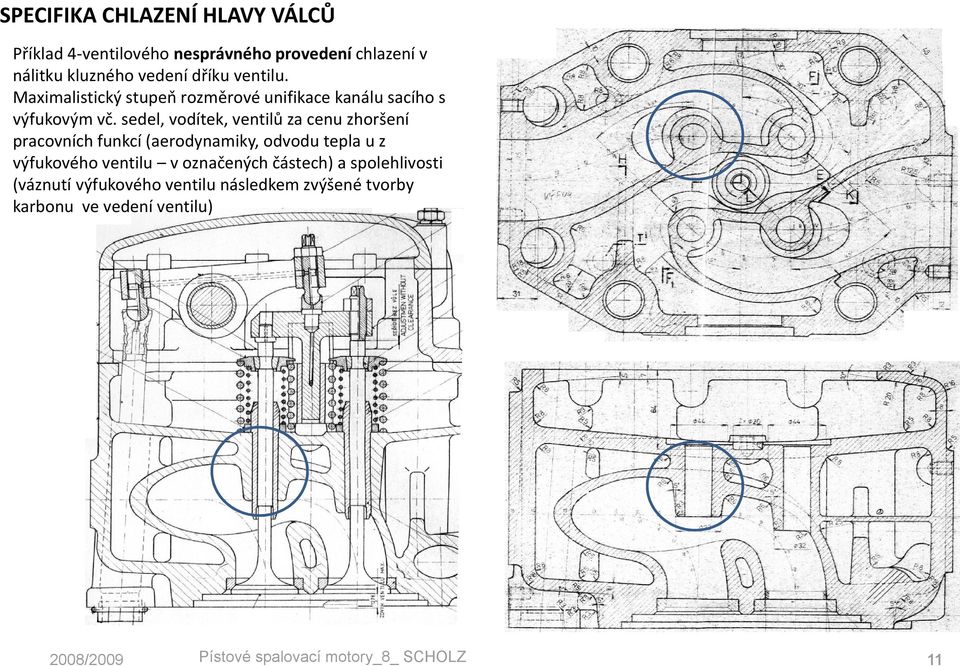 sedel, vodítek, ventilů za cenu zhoršení pracovních funkcí (aerodynamiky, odvodu tepla u z výfukového ventilu v