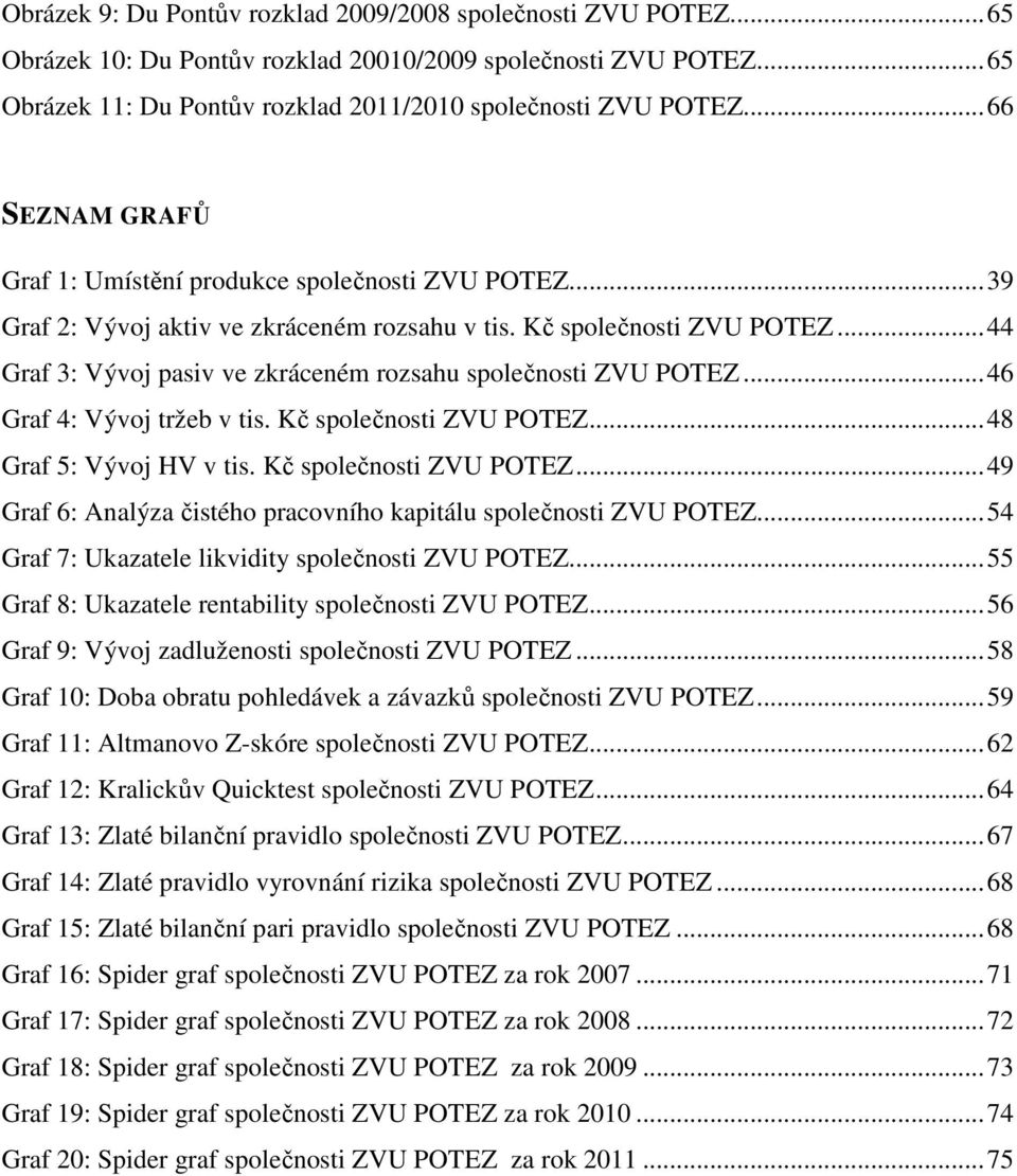 .. 44 Graf 3: Vývoj pasiv ve zkráceném rozsahu společnosti ZVU POTEZ... 46 Graf 4: Vývoj tržeb v tis. Kč společnosti ZVU POTEZ... 48 Graf 5: Vývoj HV v tis. Kč společnosti ZVU POTEZ... 49 Graf 6: Analýza čistého pracovního kapitálu společnosti ZVU POTEZ.