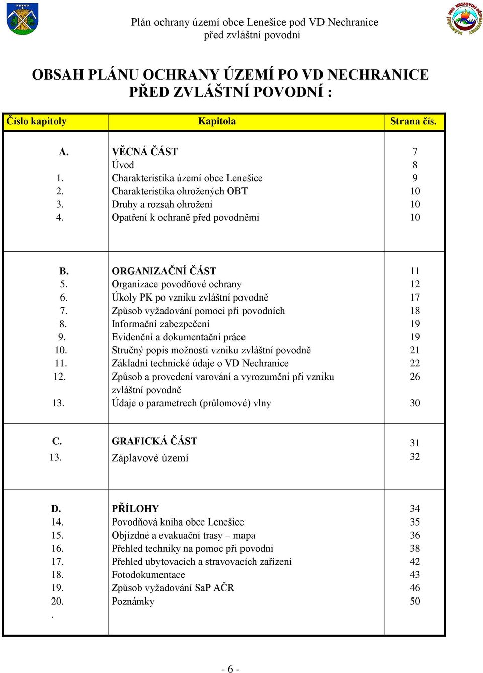 ORGANIZAČNÍ ČÁST Organizace povodňové ochrany Úkoly PK po vzniku zvláštní povodně Způsob vyžadování pomoci při povodních Informační zabezpečení Evidenční a dokumentační práce Stručný popis možnosti