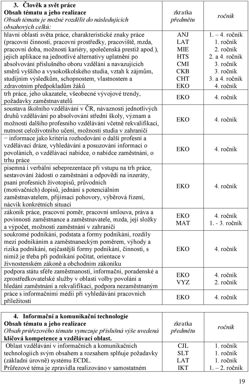 ), jejich aplikace na jednotlivé alternativy uplatnění po absolvování příslušného oboru vzdělání a navazujících směrů vyššího a vysokoškolského studia, vztah k zájmům, studijním výsledkům,