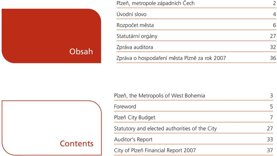 Metropolis of West Bohemia 3 Foreword 5 Plzeň City Budget 7 Statutory and elected