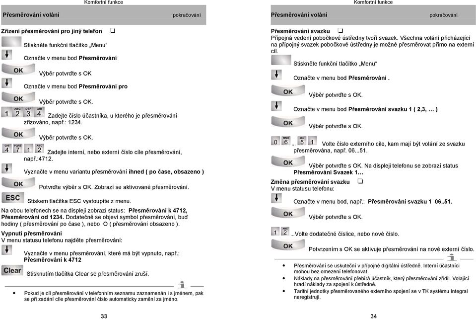 :4712. Vyznačte v menu variantu přesměrování ihned ( po čase, obsazeno ) Zobrazí se aktivované přesměrování. Stiskem tlačítka ESC vystoupíte z menu.