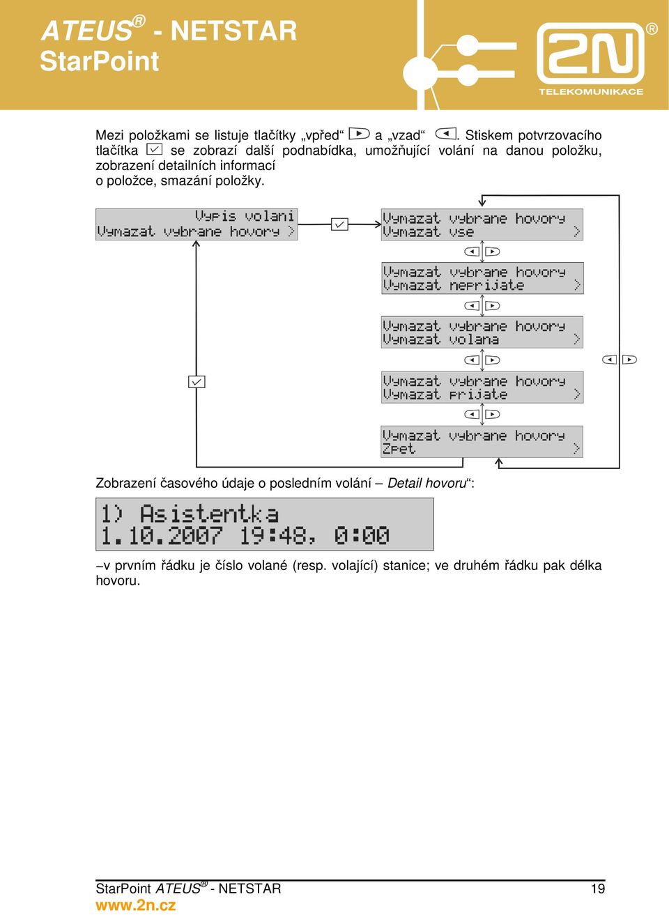 položku, zobrazení detailních informací o položce, smazání položky.