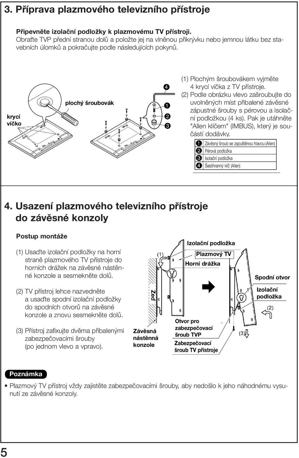 krycí víčko plochý šroubovák (1) Ploch m roubovákem vyjmûte 4 krycí víãka z TV pfiístroje.