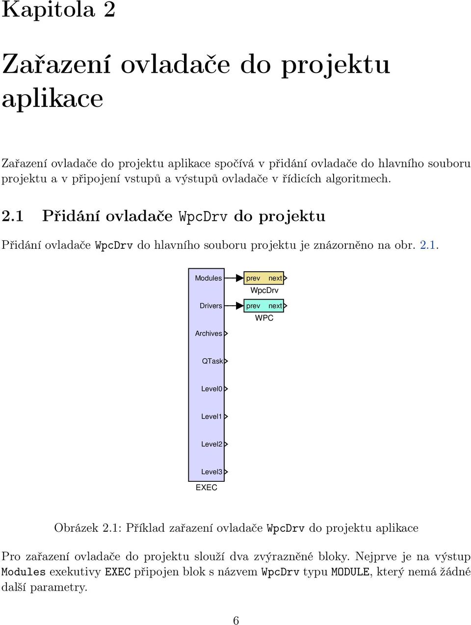 1: Příklad zařazení ovladače WpcDrv do projektu aplikace Pro zařazení ovladače do projektu slouží dva zvýrazněné bloky.