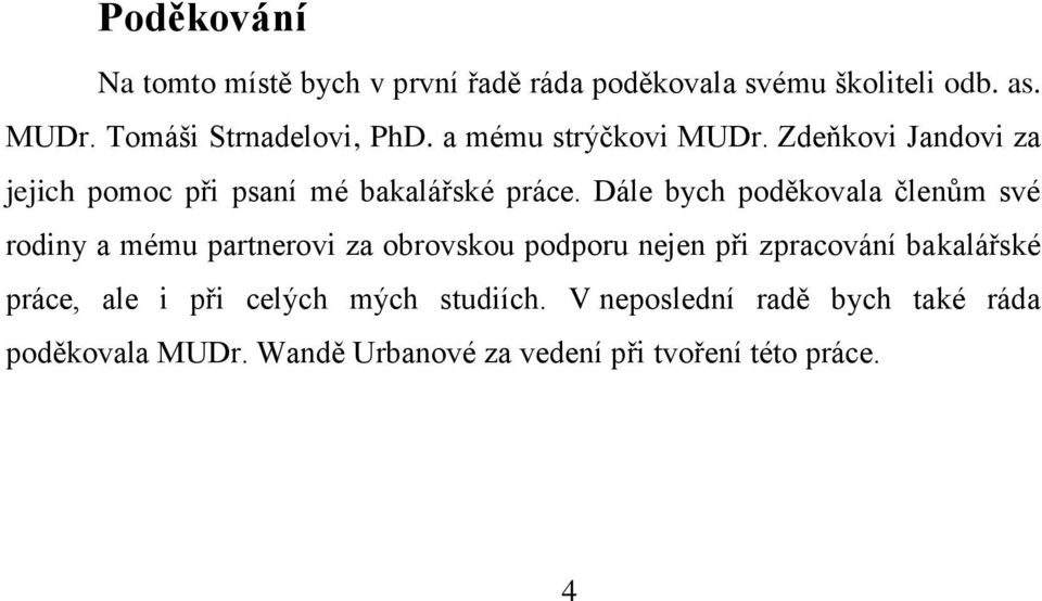 Dále bych poděkovala členům své rodiny a mému partnerovi za obrovskou podporu nejen při zpracování bakalářské