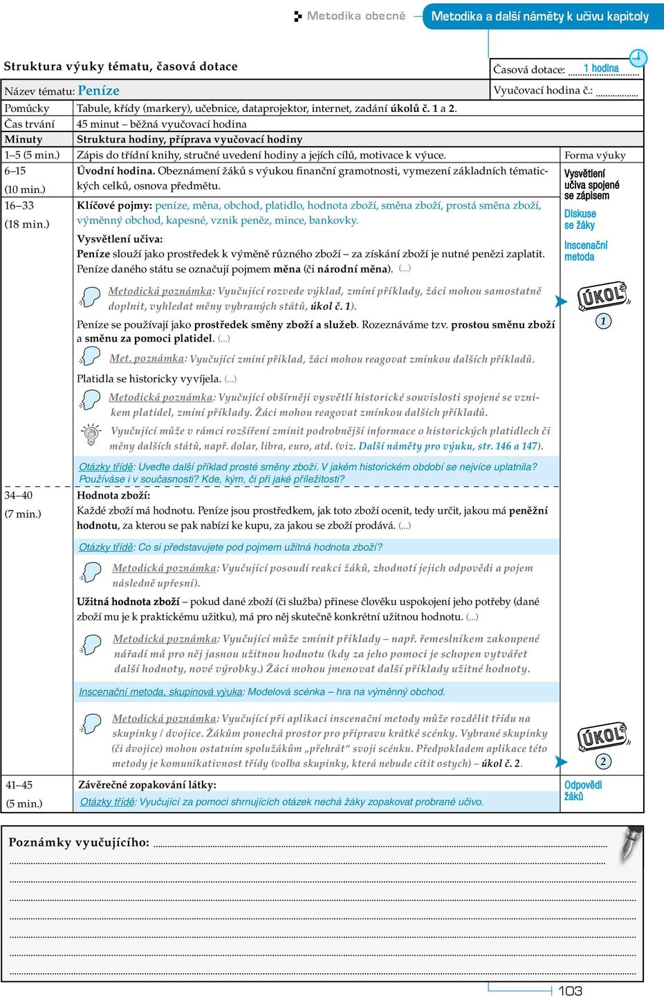 Forma výuky 6 15 Úvodní hodina. Obeznámení žáků s výukou finanční gramotnosti, vymezení základních tématic- Vysvětlení (10 min.) kých celků, osnova předmětu.