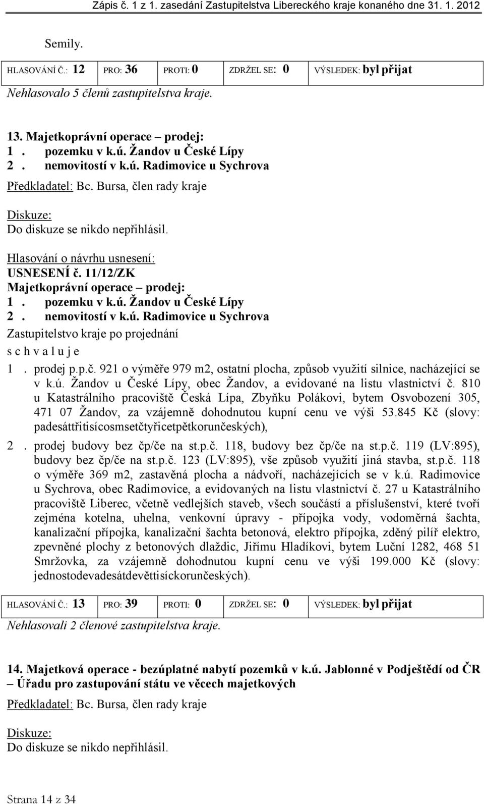 prodej p.p.č. 921 o výměře 979 m2, ostatní plocha, způsob využití silnice, nacházející se v k.ú. Žandov u České Lípy, obec Žandov, a evidované na listu vlastnictví č.