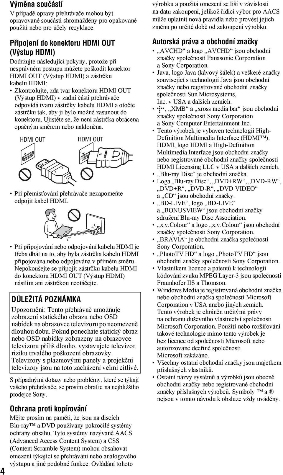 tvar konektoru HDMI OUT (Výstup HDMI) v zadní části přehrávače odpovídá tvaru zástrčky kabelu HDMI a otočte zástrčku tak, aby ji bylo možné zasunout do konektoru.