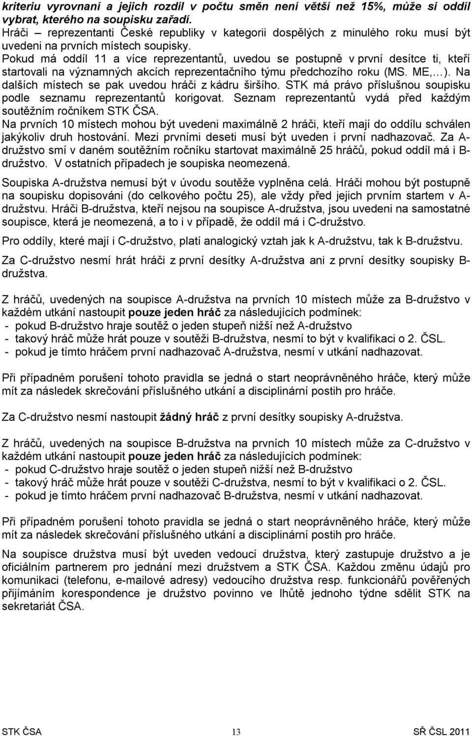 Pokud má oddíl 11 a více reprezentantů, uvedou se postupně v první desítce ti, kteří startovali na významných akcích reprezentačního týmu předchozího roku (MS. ME, ).