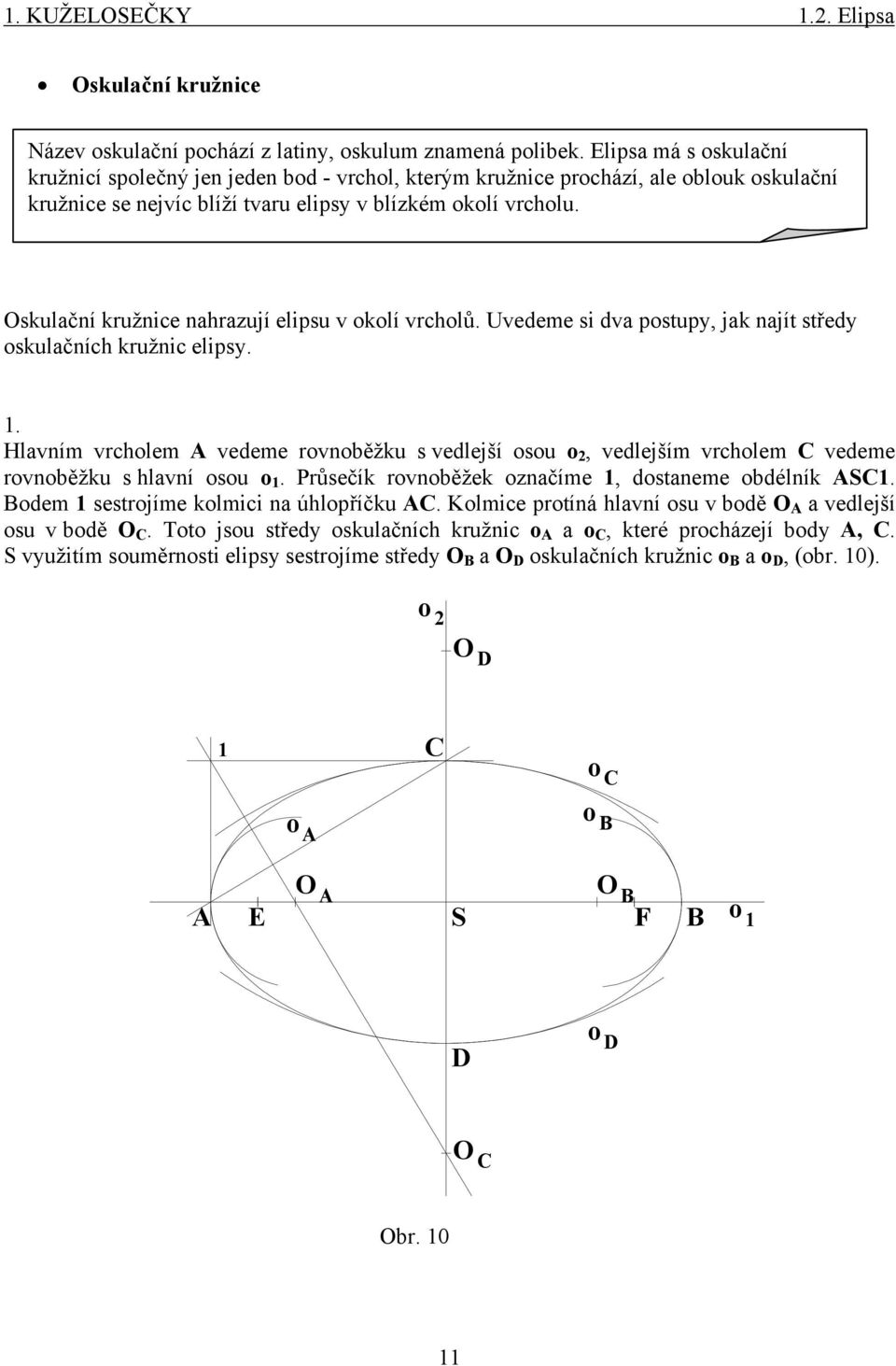 Oskulační kružnice nahrazují elipsu v okolí vrcholů. Uvedeme si dva postupy jak najít středy oskulačních kružnic elipsy. 1.