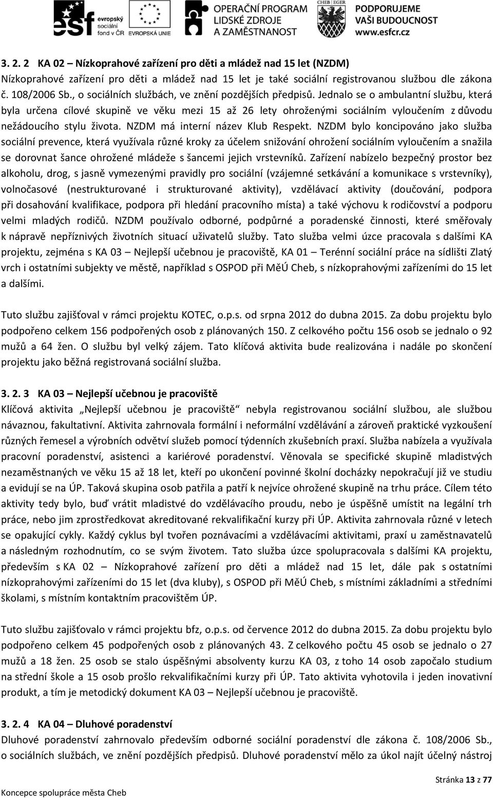 Jednalo se o ambulantní službu, která byla určena cílové skupině ve věku mezi 15 až 26 lety ohroženými sociálním vyloučením z důvodu nežádoucího stylu života. NZDM má interní název Klub Respekt.