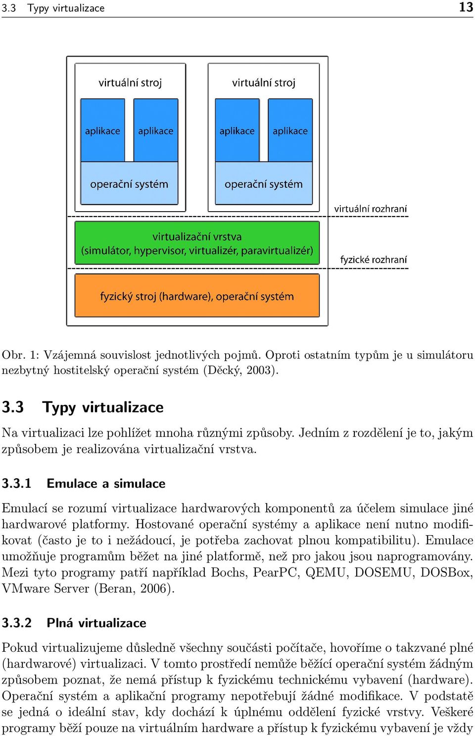 Oproti ostatním typům je u simulátoru nezbytný hostitelský operační systém (Děcký, 2003). 3.3 Typy virtualizace Na virtualizaci lze pohlížet mnoha různými způsoby.