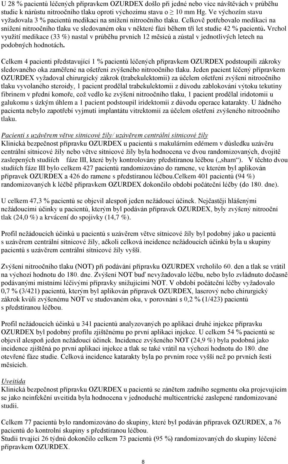 Celkově potřebovalo medikaci na snížení nitroočního tlaku ve sledovaném oku v některé fázi během tří let studie 42 % pacientů.