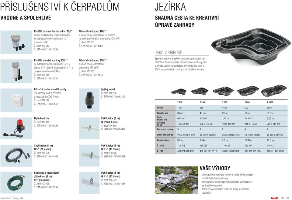 EAN 400 371 801 58 Filtrační vložka pro 100/1" Z umělé hmoty, omyvatelná, 60 mikronů, na písek a pevné látky, pro modely JET a HW. Č. zboží 110 166 Č.