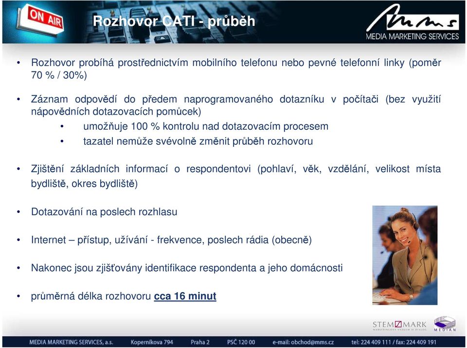 změnit průběh rozhovoru Zjištění základních informací o respondentovi (pohlaví, věk, vzdělání, velikost místa bydliště, okres bydliště) Dotazování na poslech