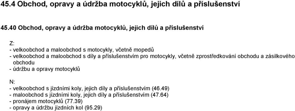 a maloobchod s díly a příslušenstvím pro motocykly, včetně zprostředkování obchodu a zásilkového obchodu - údržbu a opravy motocyklů -