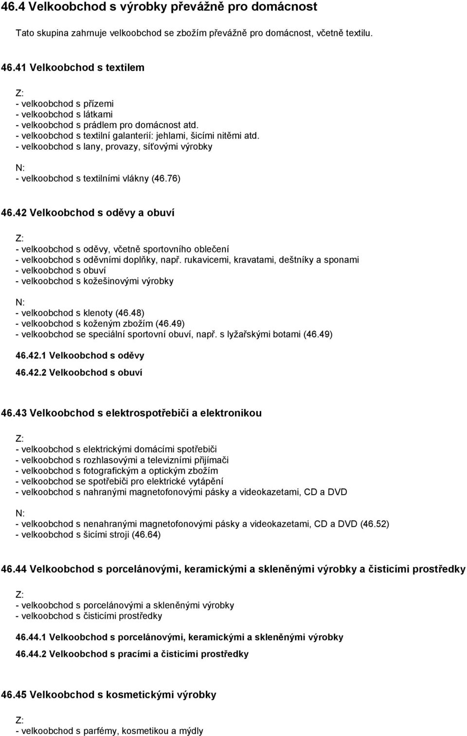 - velkoobchod s lany, provazy, síťovými výrobky - velkoobchod s textilními vlákny (46.76) 46.