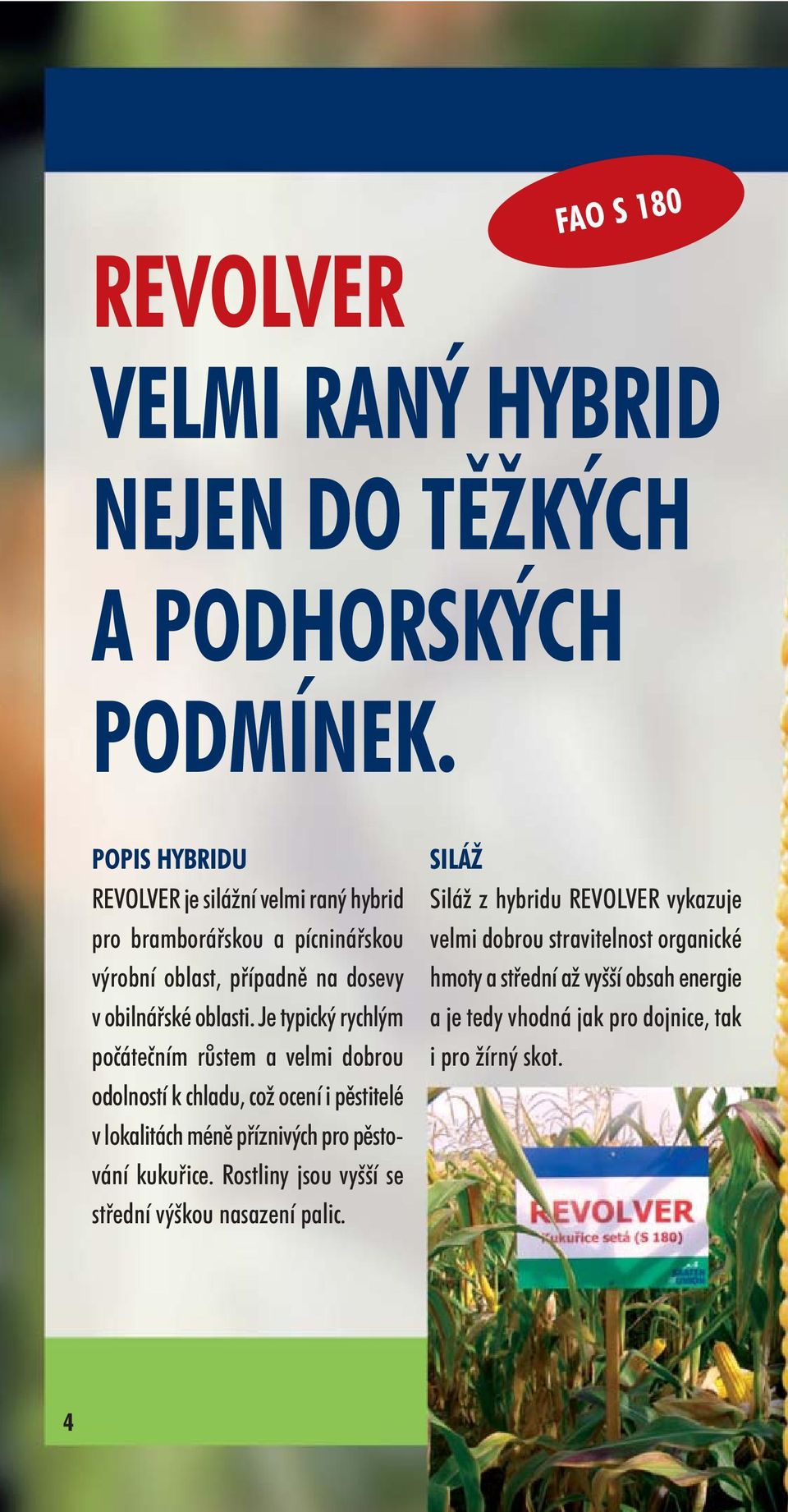 Je typický rychlým počátečním růstem a velmi dobrou odolností k chladu, což ocení i pěstitelé v lokalitách méně příznivých pro pěstování kukuřice.