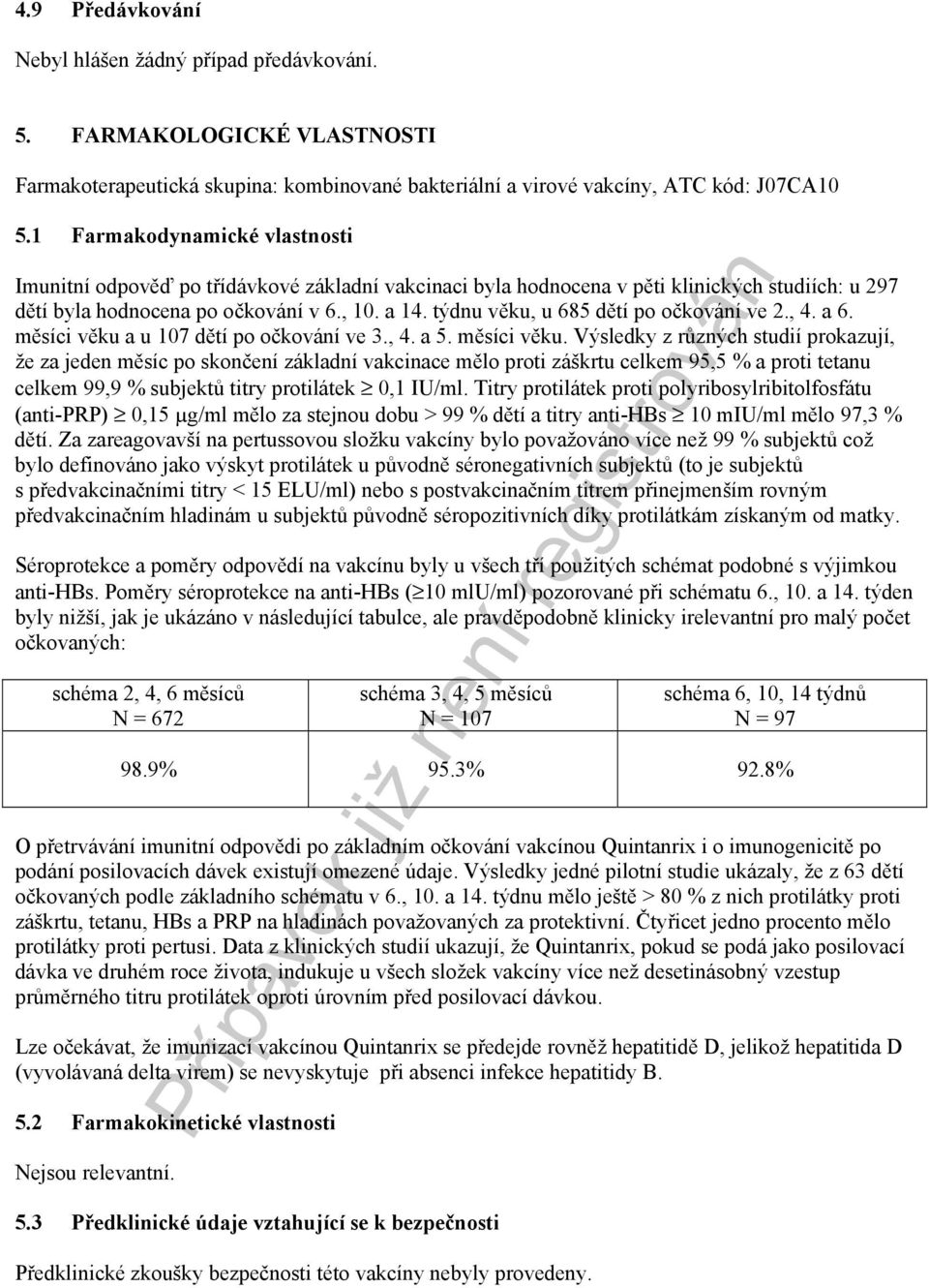 týdnu věku, u 685 dětí po očkování ve 2., 4. a 6. měsíci věku 