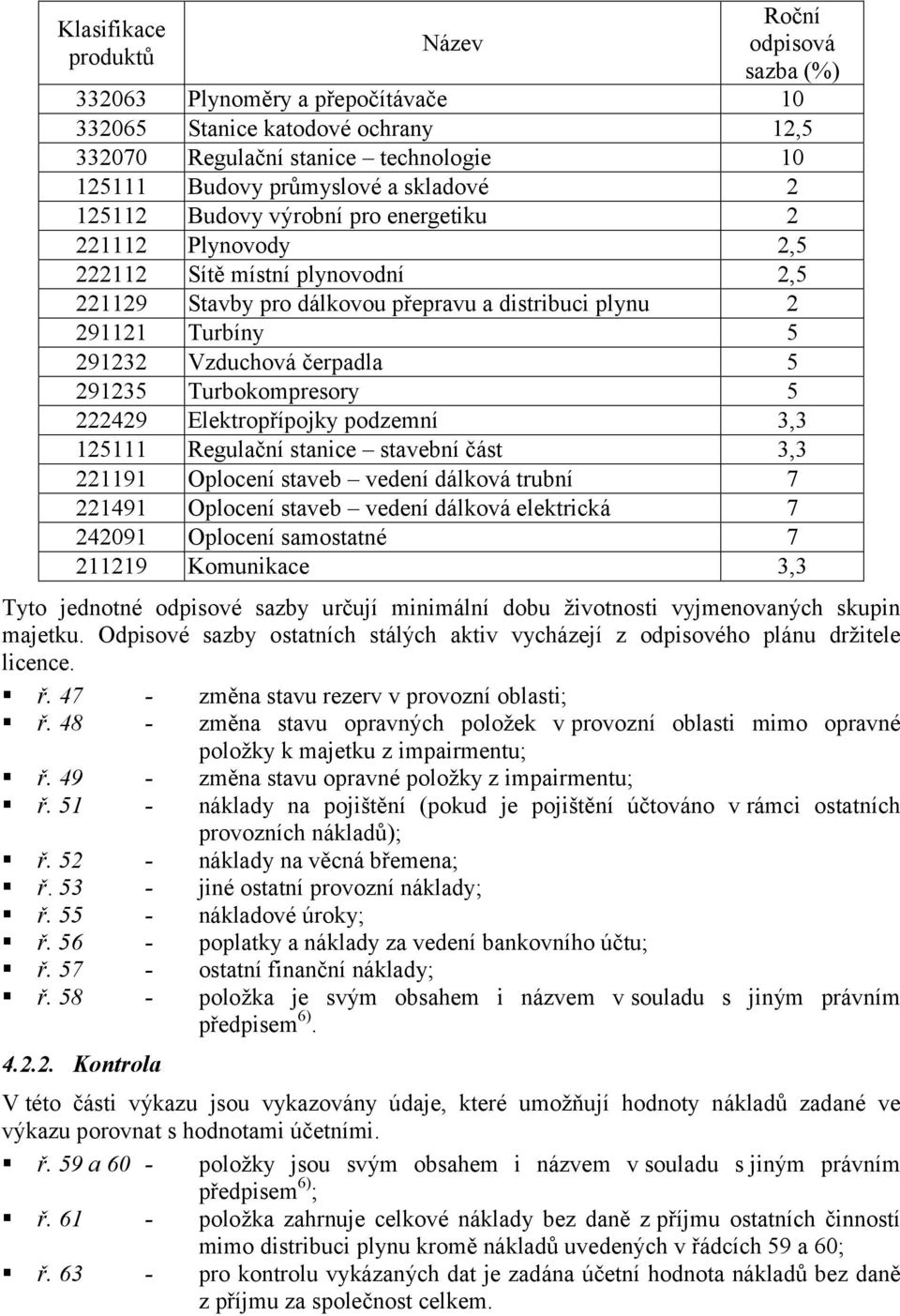 čerpadla 5 291235 Turbokompresory 5 222429 Elektropřípojky podzemní 3,3 125111 Regulační stanice stavební část 3,3 221191 Oplocení staveb vedení dálková trubní 7 221491 Oplocení staveb vedení dálková