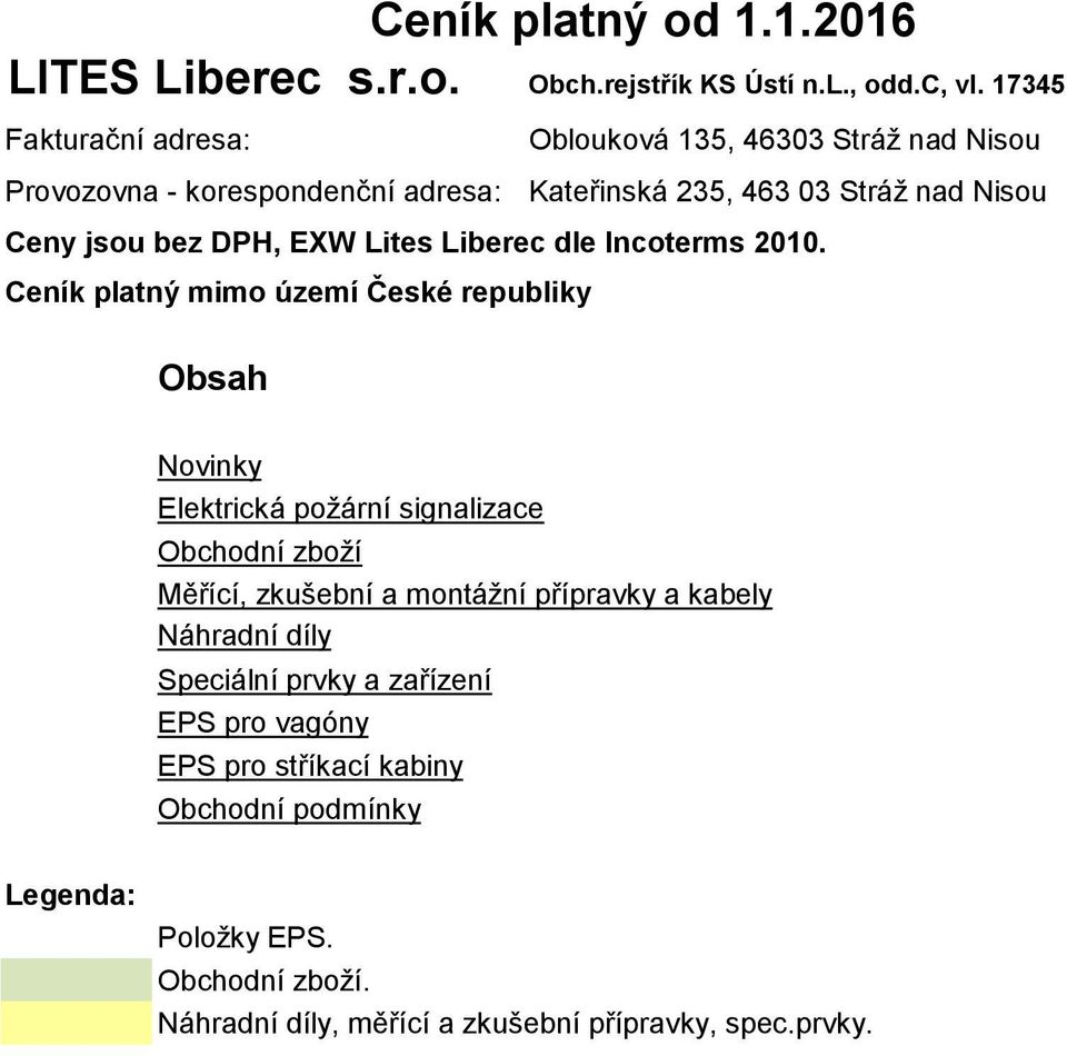 DPH, EXW Lites Liberec dle Incoterms 2010.