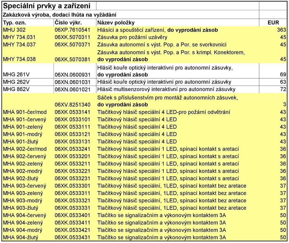 Konektorem, do vyprodání zásob 45 MHG 261V 06XN.0600931 Hlásič kouře optický interaktivní pro autonomní zásuvky, do vyprodání zásob 69 MHG 262V 06XN.