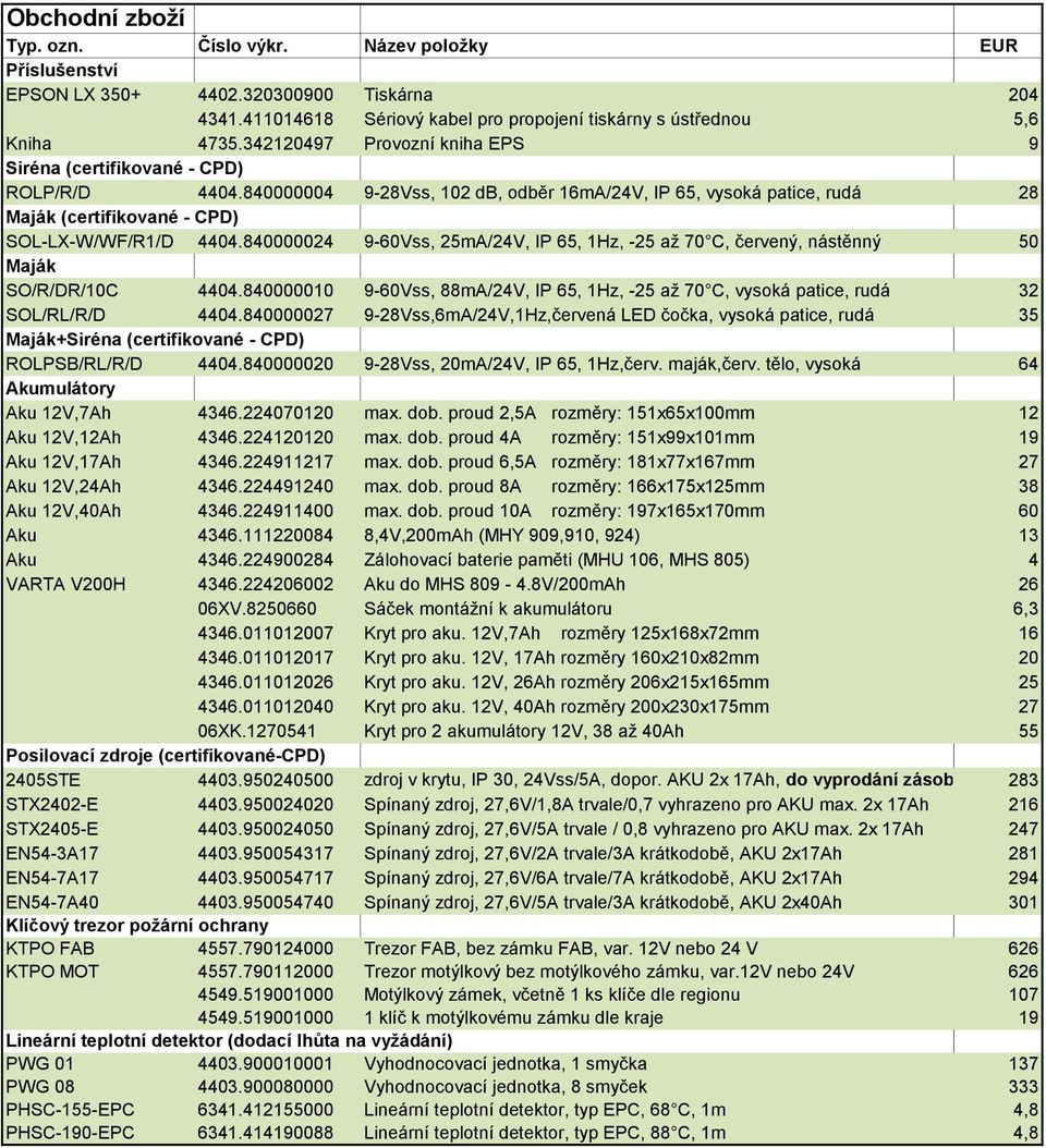 840000024 9-60Vss, 25mA/24V, IP 65, 1Hz, -25 až 70 C, červený, nástěnný 50 Maják SO/R/DR/10C 4404.840000010 9-60Vss, 88mA/24V, IP 65, 1Hz, -25 až 70 C, vysoká patice, rudá 32 SOL/RL/R/D 4404.