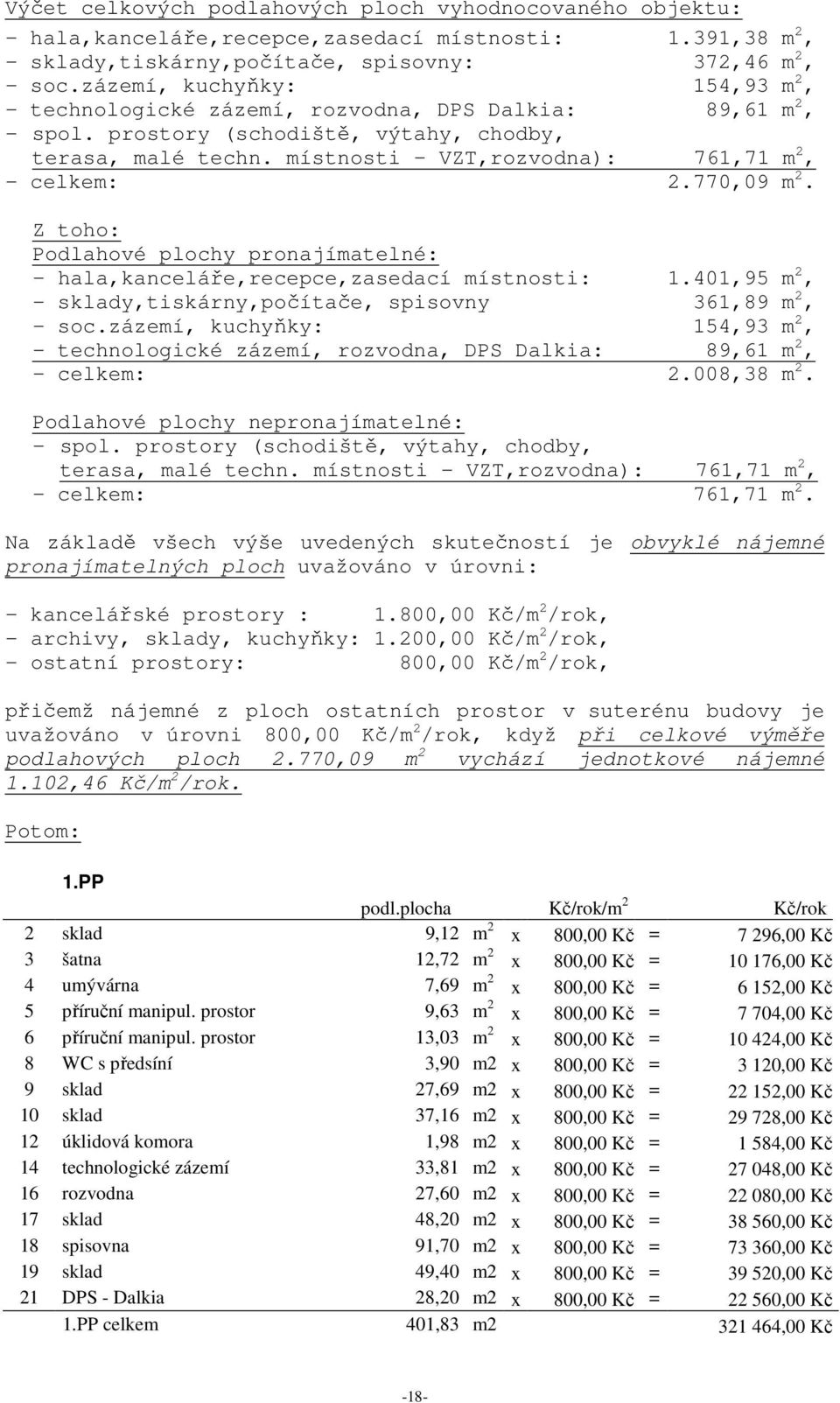 místnosti - VZT,rozvodna): 761,71 m 2, - celkem: 2.770,09 m 2. Z toho: Podlahové plochy pronajímatelné: - hala,kanceláře,recepce,zasedací místnosti: 1.