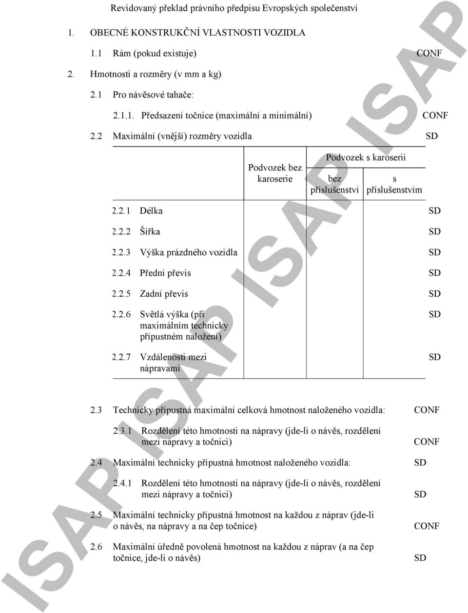 2.5 Zadní převis SD 2.2.6 Světlá výška (při maximálním technicky přípustném naložení) 2.2.7 Vzdálenosti mezi nápravami 2.3 