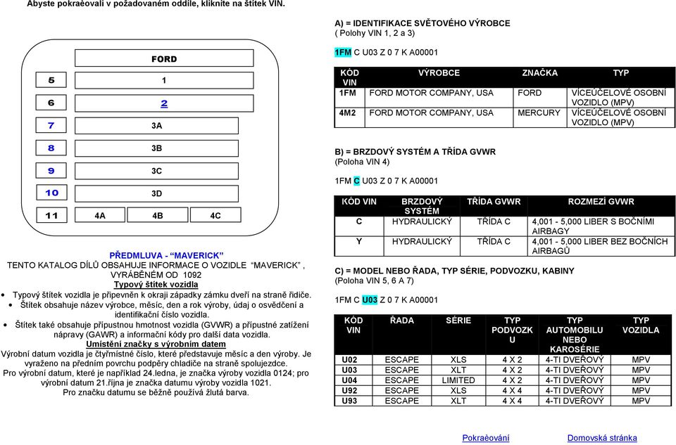 C 4,00 -,000 LIBER BEZ BONNÍCH AIRBAG C) = MODEL NEBO ADA, TYP SÉRIE, PODVOZKU, KABINY (Poloha VIN, A ) KÓD VIN ADA SÉRIE TYP PODVOZK U TYP AUTOMOBILU NEBO KAROSÉRIE TYP VOZIDLA U0