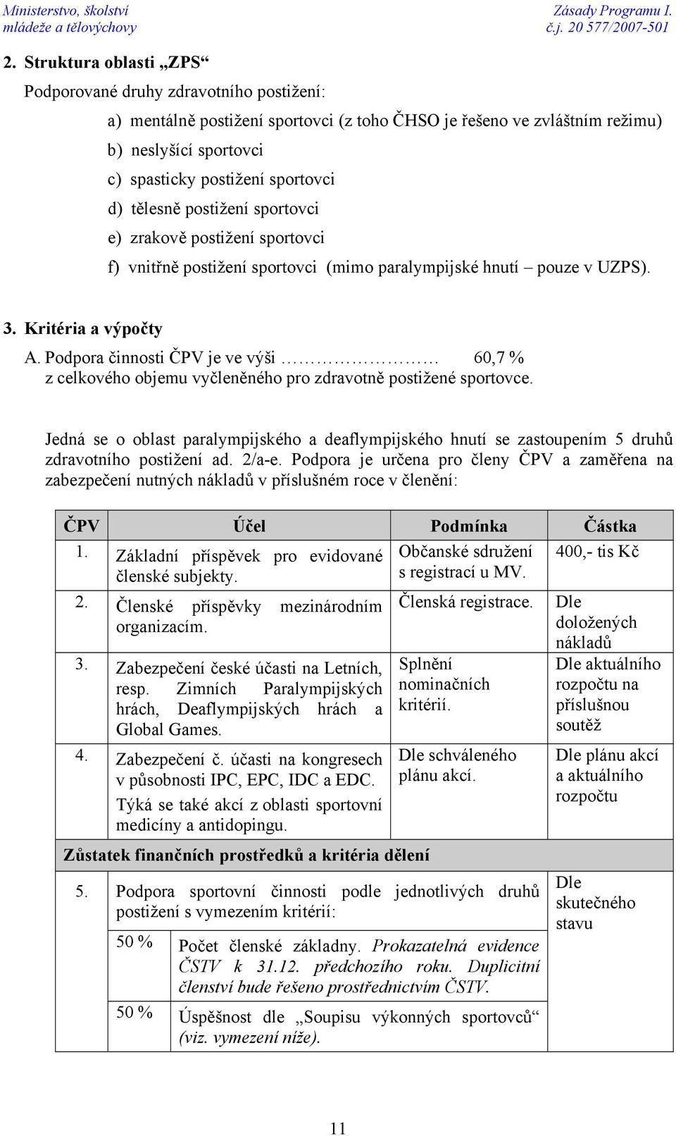 tělesně postižení sportovci e) zrakově postižení sportovci f) vnitřně postižení sportovci (mimo paralympijské hnutí pouze v UZPS). 3. Kritéria a výpočty A.