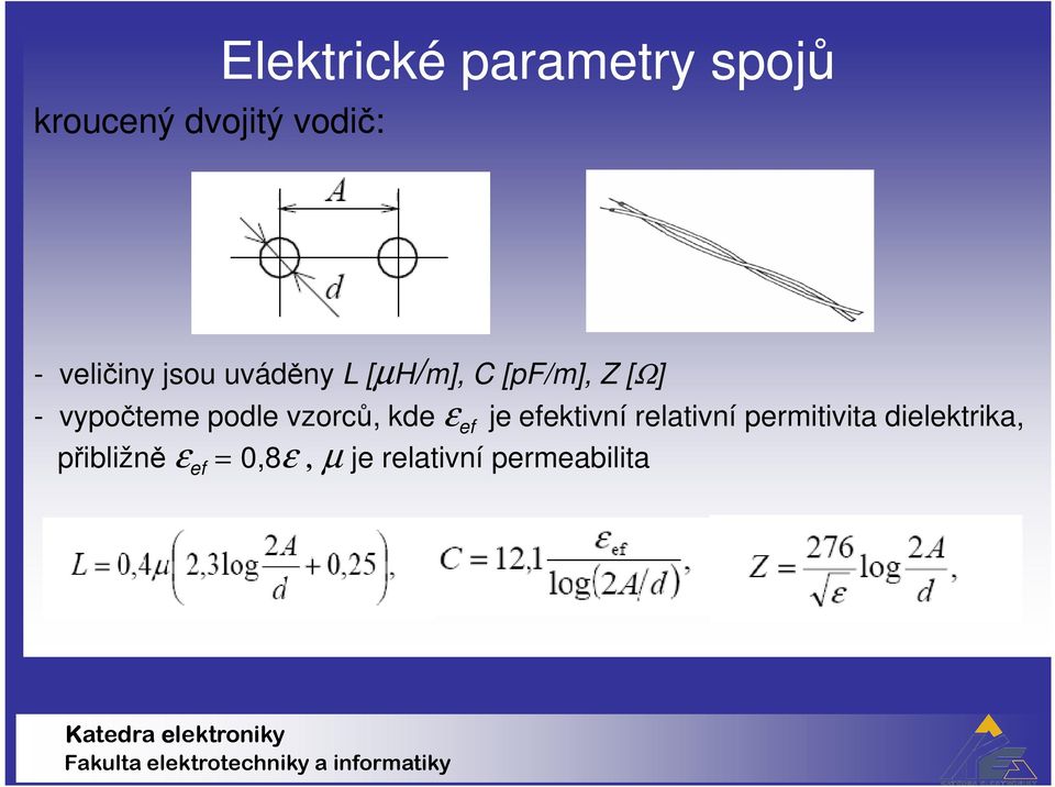 přibližně ε ef = 0,8ε, µ je relativní permeabilita -