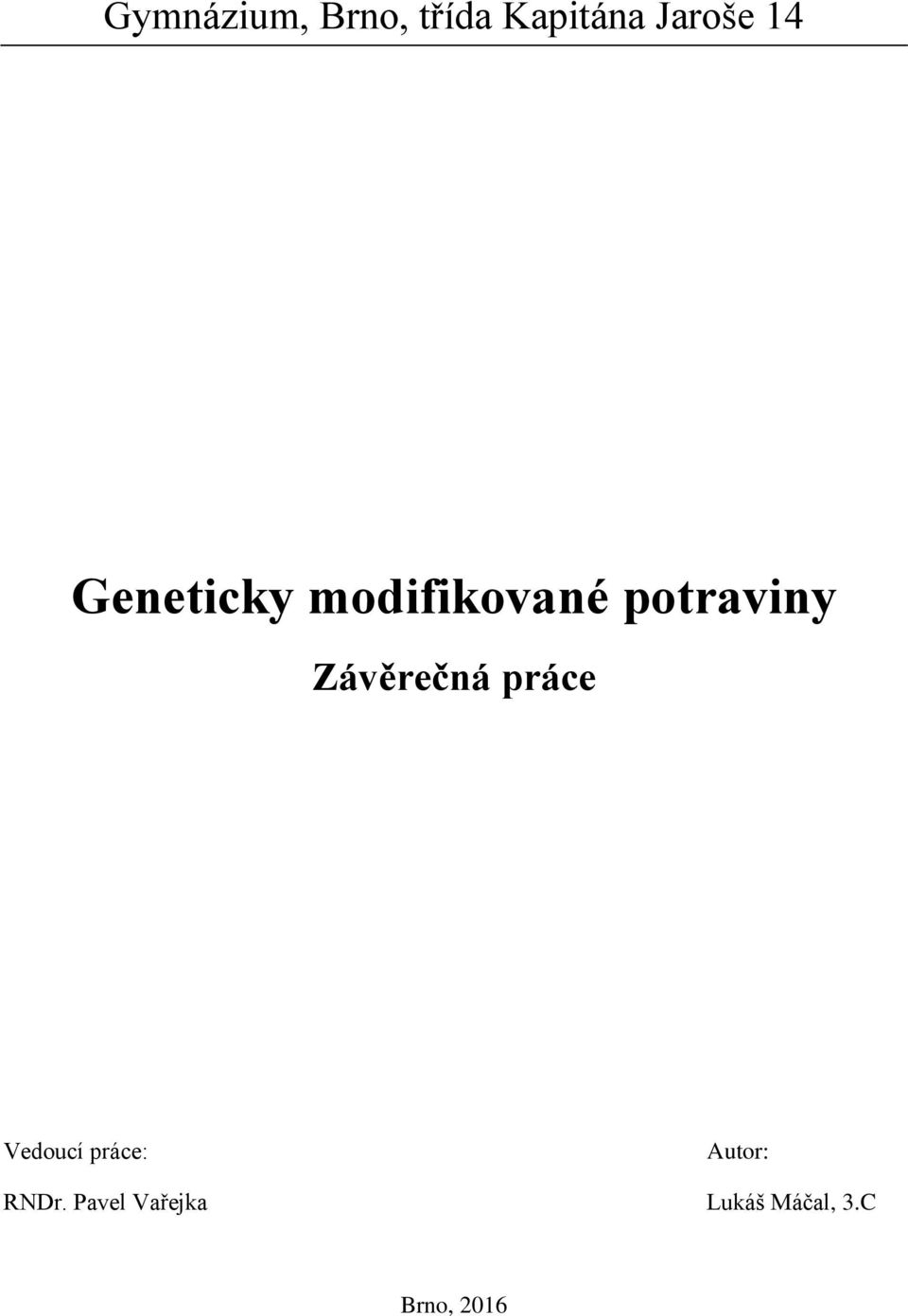 Závěrečná práce Vedoucí práce: Autor: