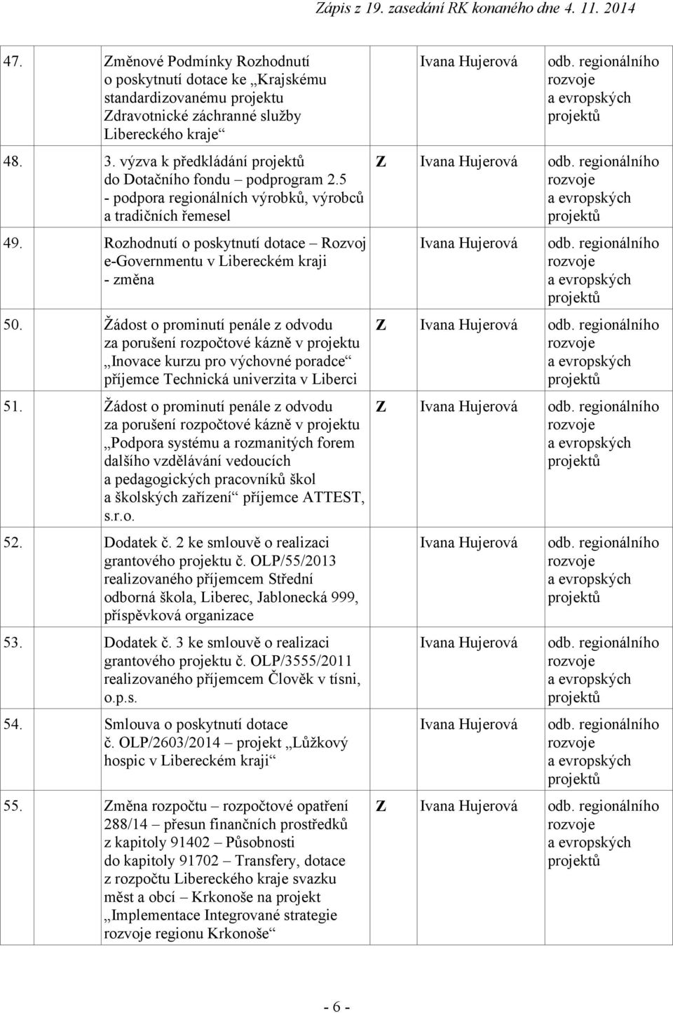 Rozhodnutí o poskytnutí dotace Rozvoj e-governmentu v Libereckém kraji - změna 50.