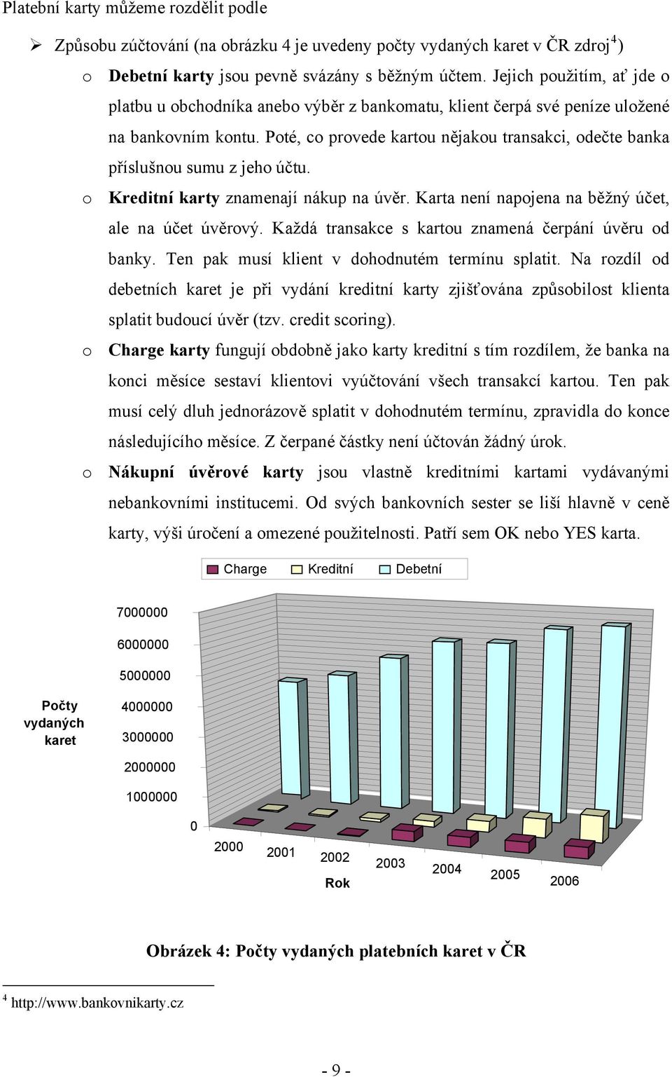 Poté, co provede kartou nějakou transakci, odečte banka příslušnou sumu z jeho účtu. o Kreditní karty znamenají nákup na úvěr. Karta není napojena na běžný účet, ale na účet úvěrový.