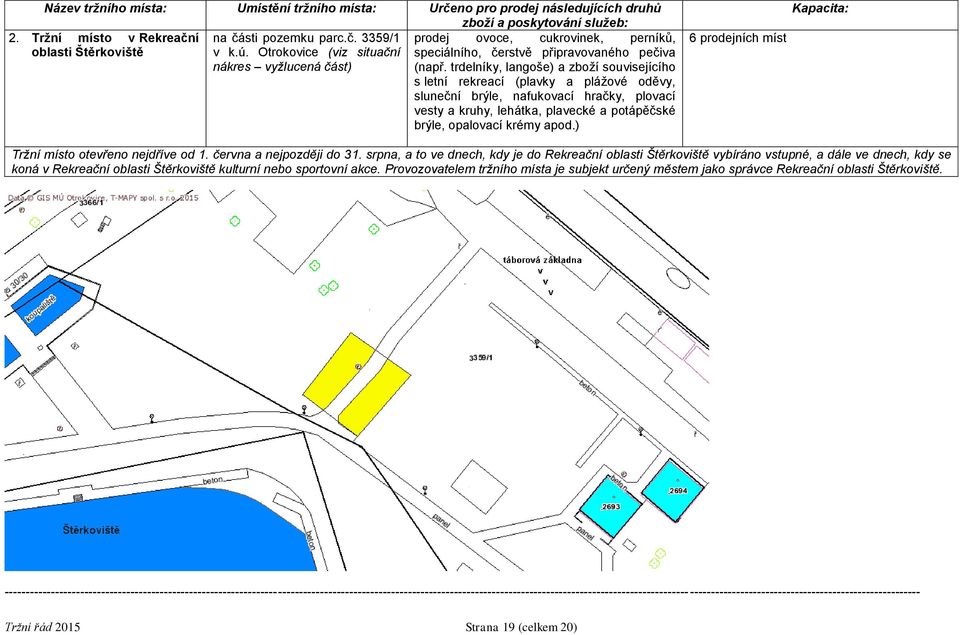 trdelníky, langoše) a zboží souvisejícího s letní rekreací (plavky a plážové oděvy, sluneční brýle, nafukovací hračky, plovací vesty a kruhy, lehátka, plavecké a potápěčské brýle, opalovací krémy