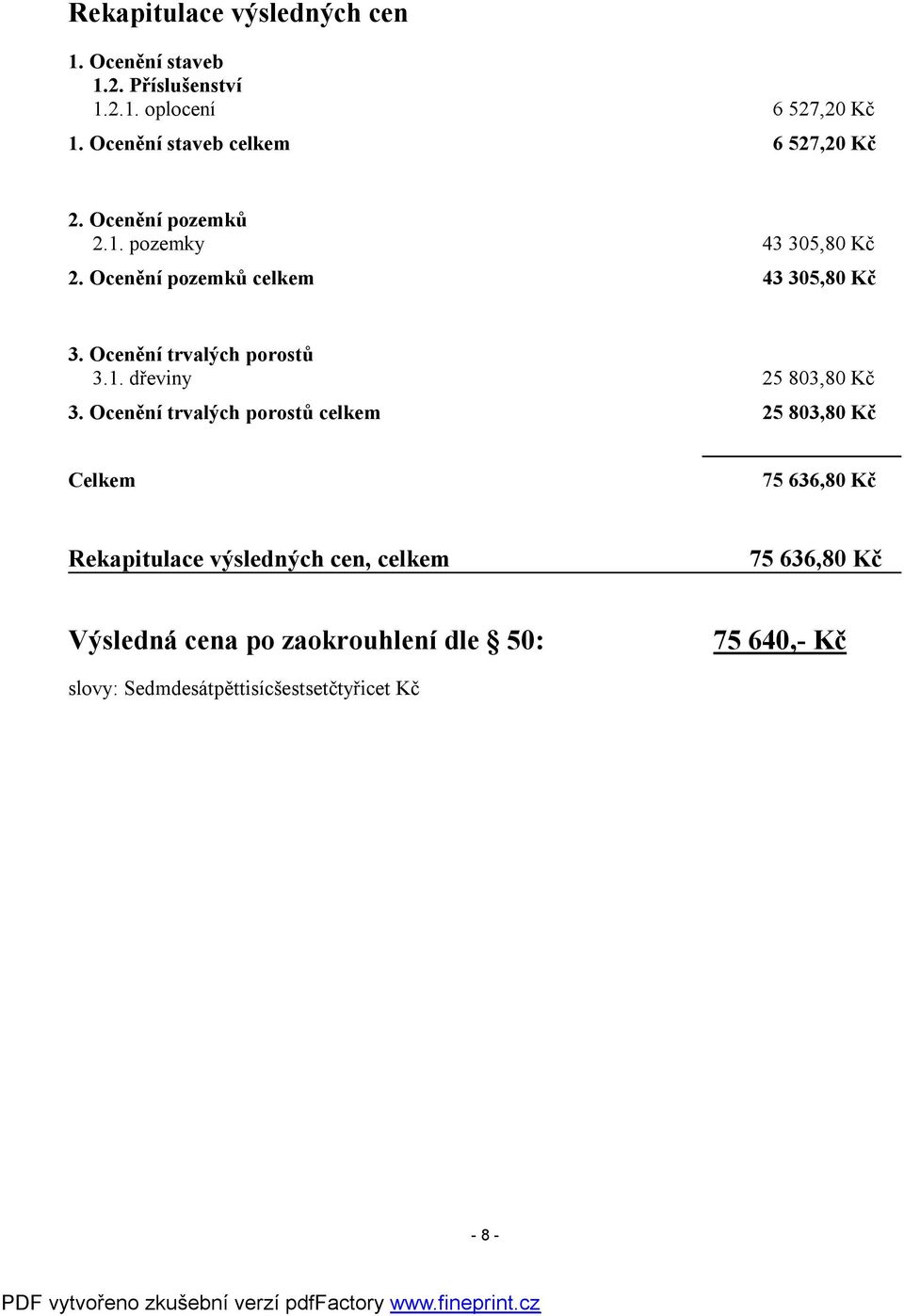 Ocenění trvalých porostů 3.1. dřeviny 25 803,80 Kč 3.