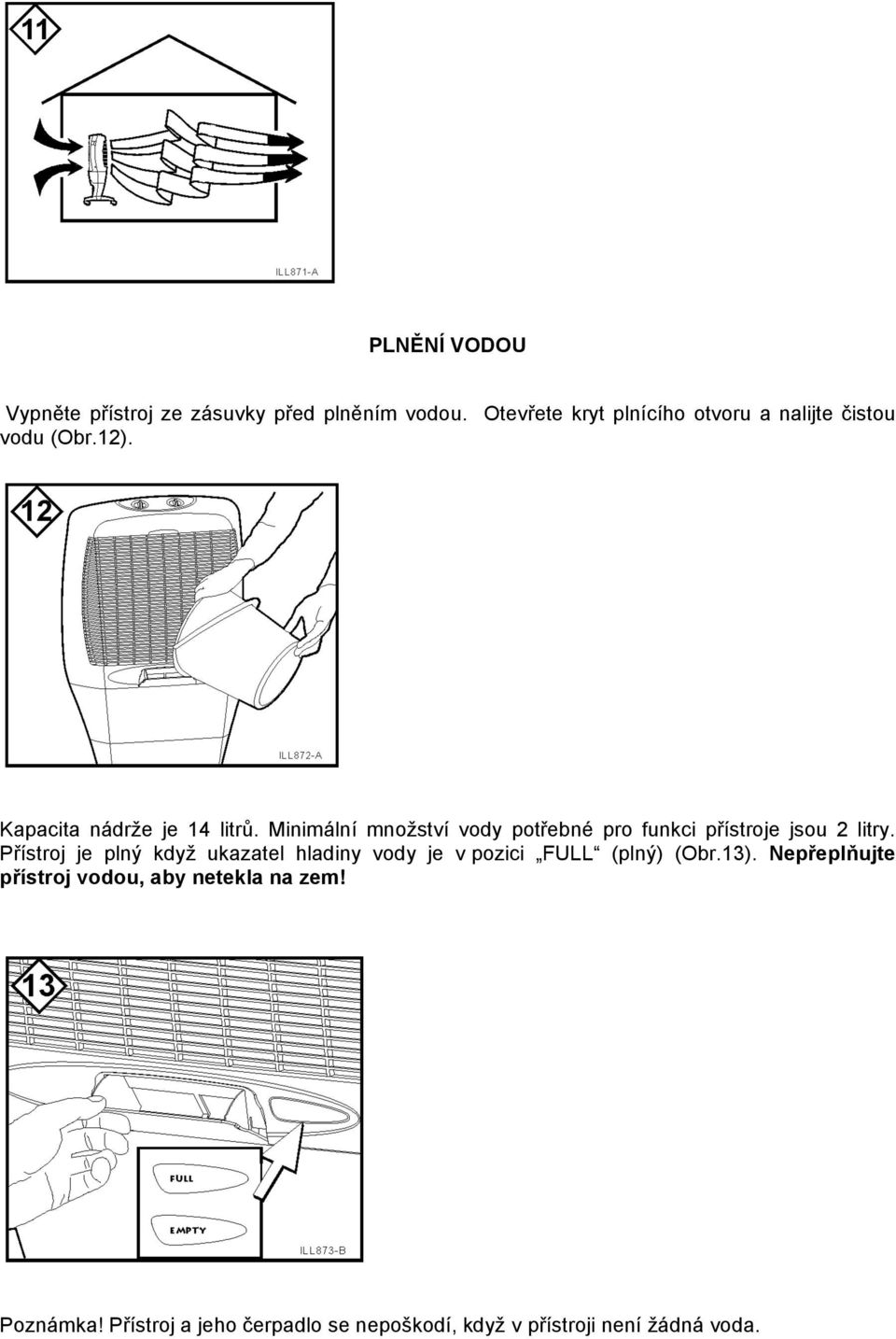 Minimální množství vody potřebné pro funkci přístroje jsou 2 litry.