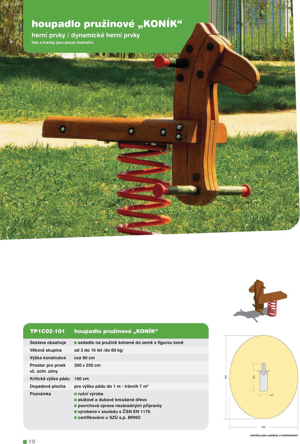 od 3 do 10 let /do 60 kg/ cca 90 cm 300 x 250 cm Kritická výška pádu 100 cm 300 100