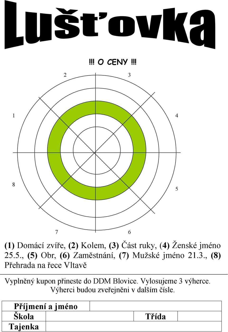 5., (5) Obr, (6) Zaměstnání, (7) Mužské jméno 21.3.