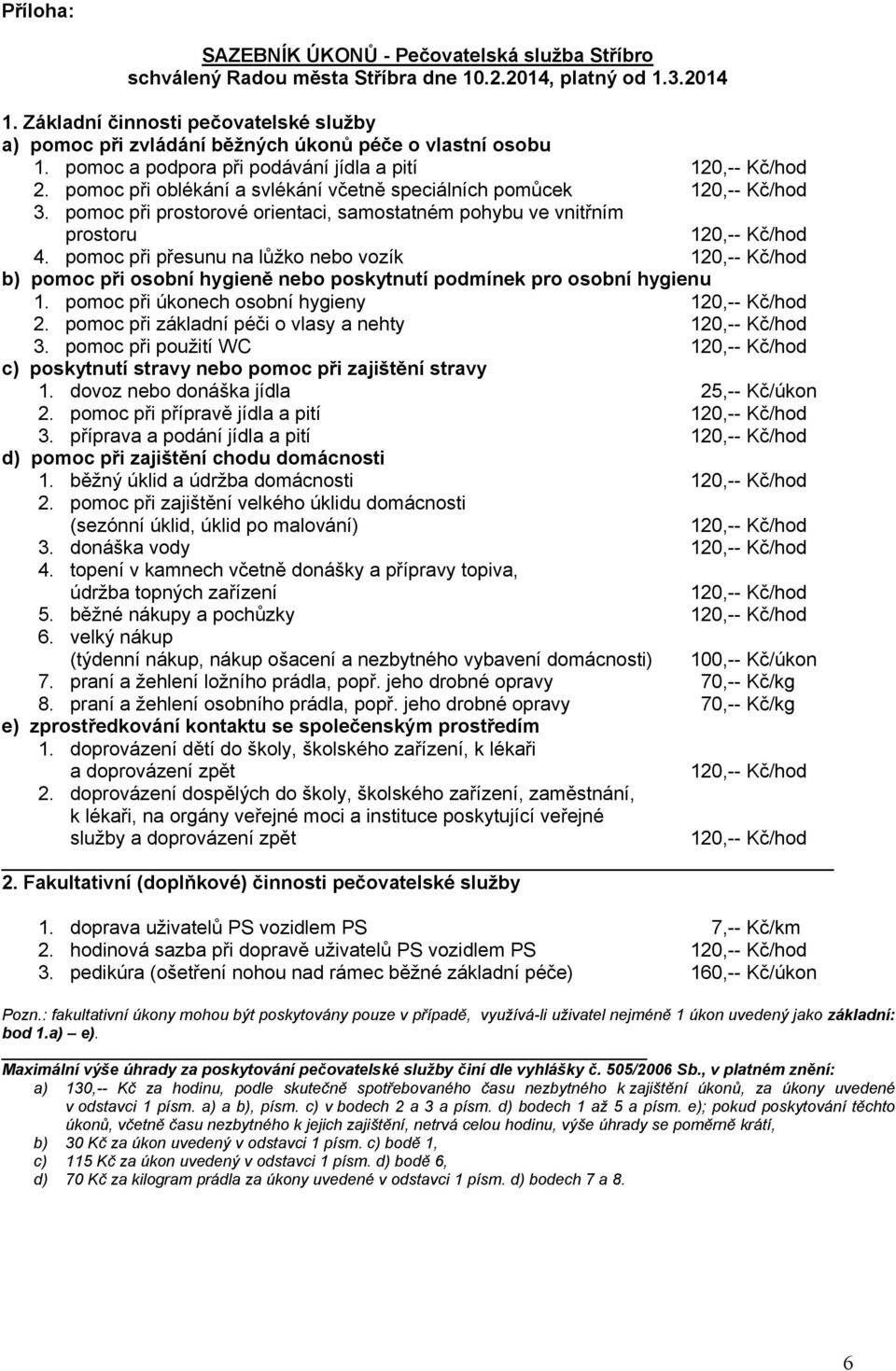 pomoc při oblékání a svlékání včetně speciálních pomůcek 120,-- Kč/hod 3. pomoc při prostorové orientaci, samostatném pohybu ve vnitřním prostoru 120,-- Kč/hod 4.