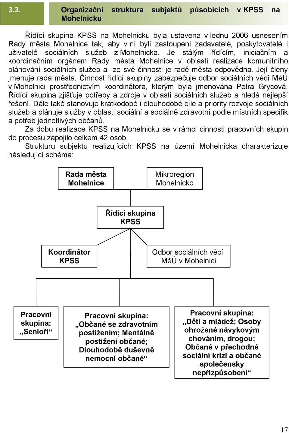 Je stálým řídícím, iniciačním a koordinačním orgánem Rady města Mohelnice v oblasti realizace komunitního plánování sociálních služeb a ze své činnosti je radě města odpovědna.