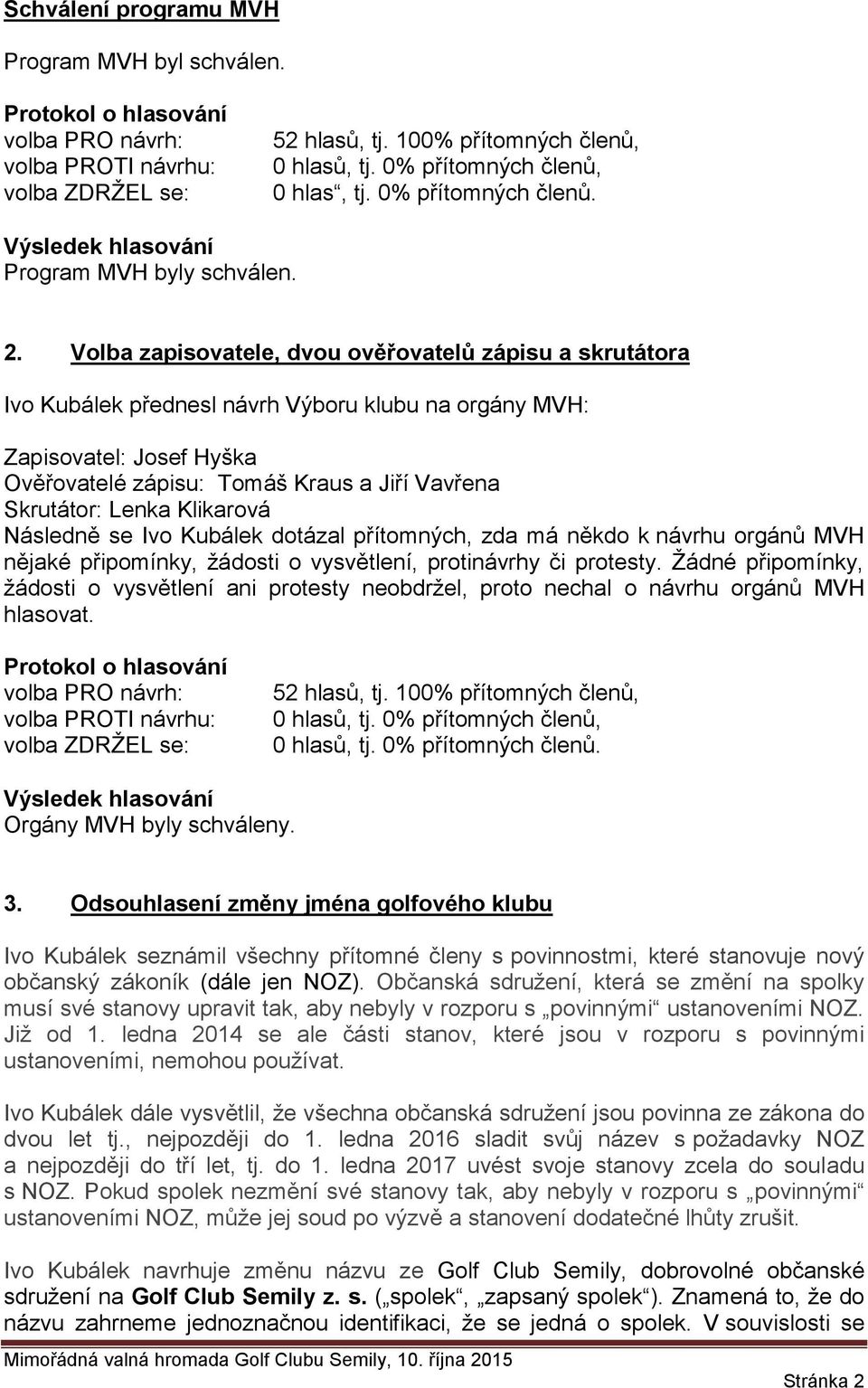 Lenka Klikarová Následně se Ivo Kubálek dotázal přítomných, zda má někdo k návrhu orgánů MVH nějaké připomínky, žádosti o vysvětlení, protinávrhy či protesty.