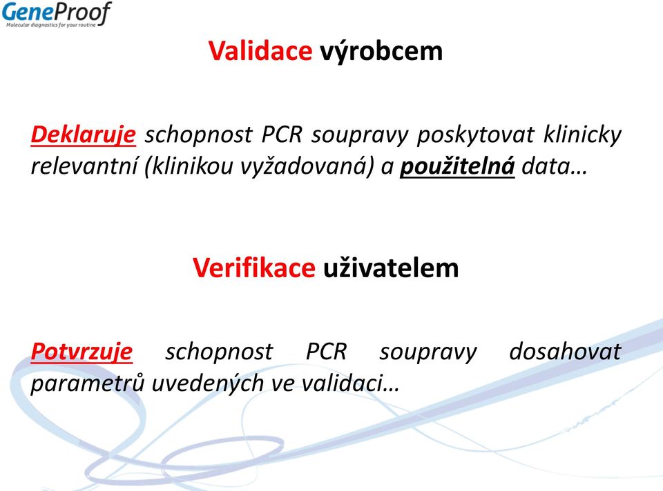 použitelná data Verifikace uživatelem Potvrzuje