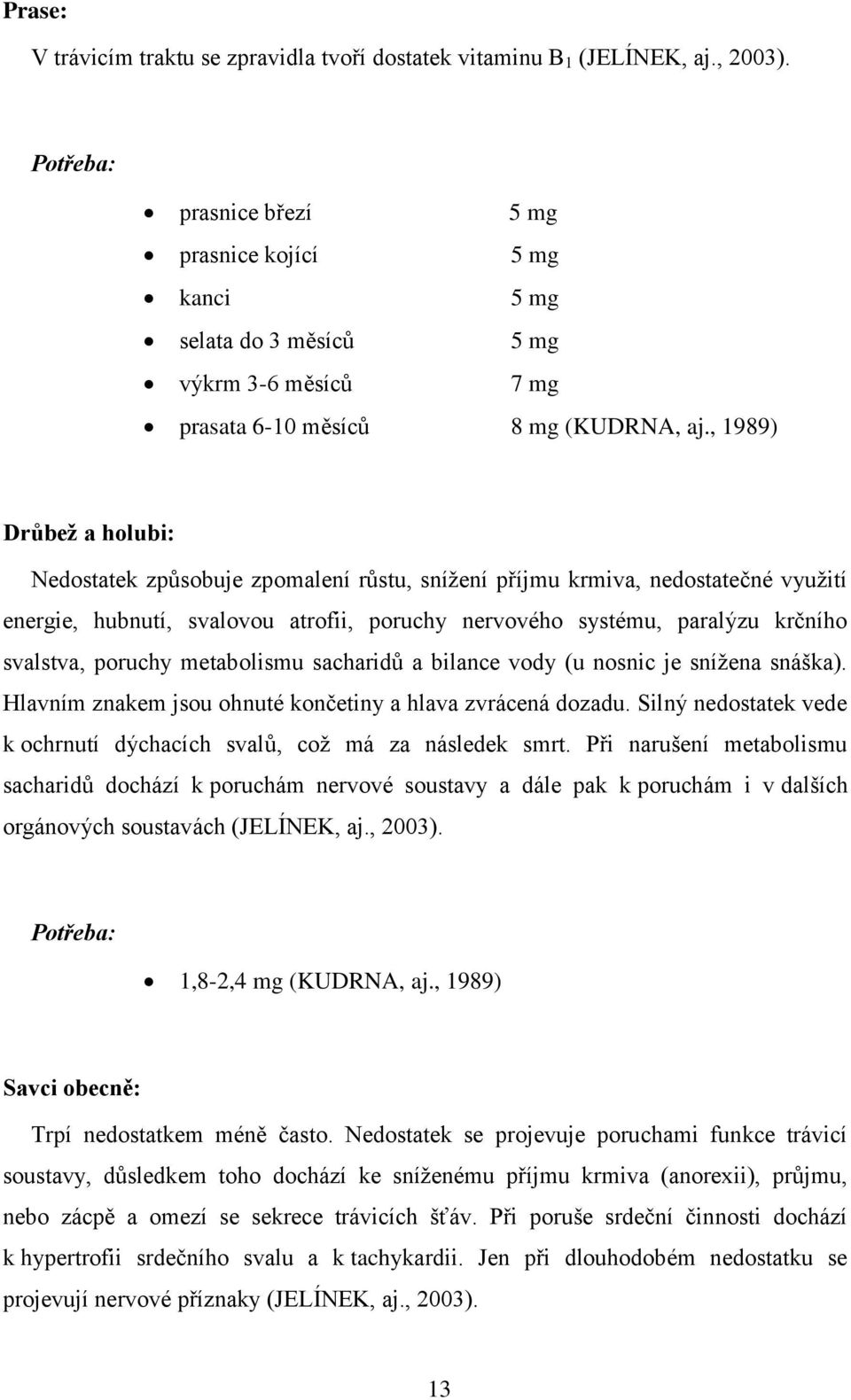 , 1989) Drůbeţ a holubi: Nedostatek způsobuje zpomalení růstu, sníţení příjmu krmiva, nedostatečné vyuţití energie, hubnutí, svalovou atrofii, poruchy nervového systému, paralýzu krčního svalstva,