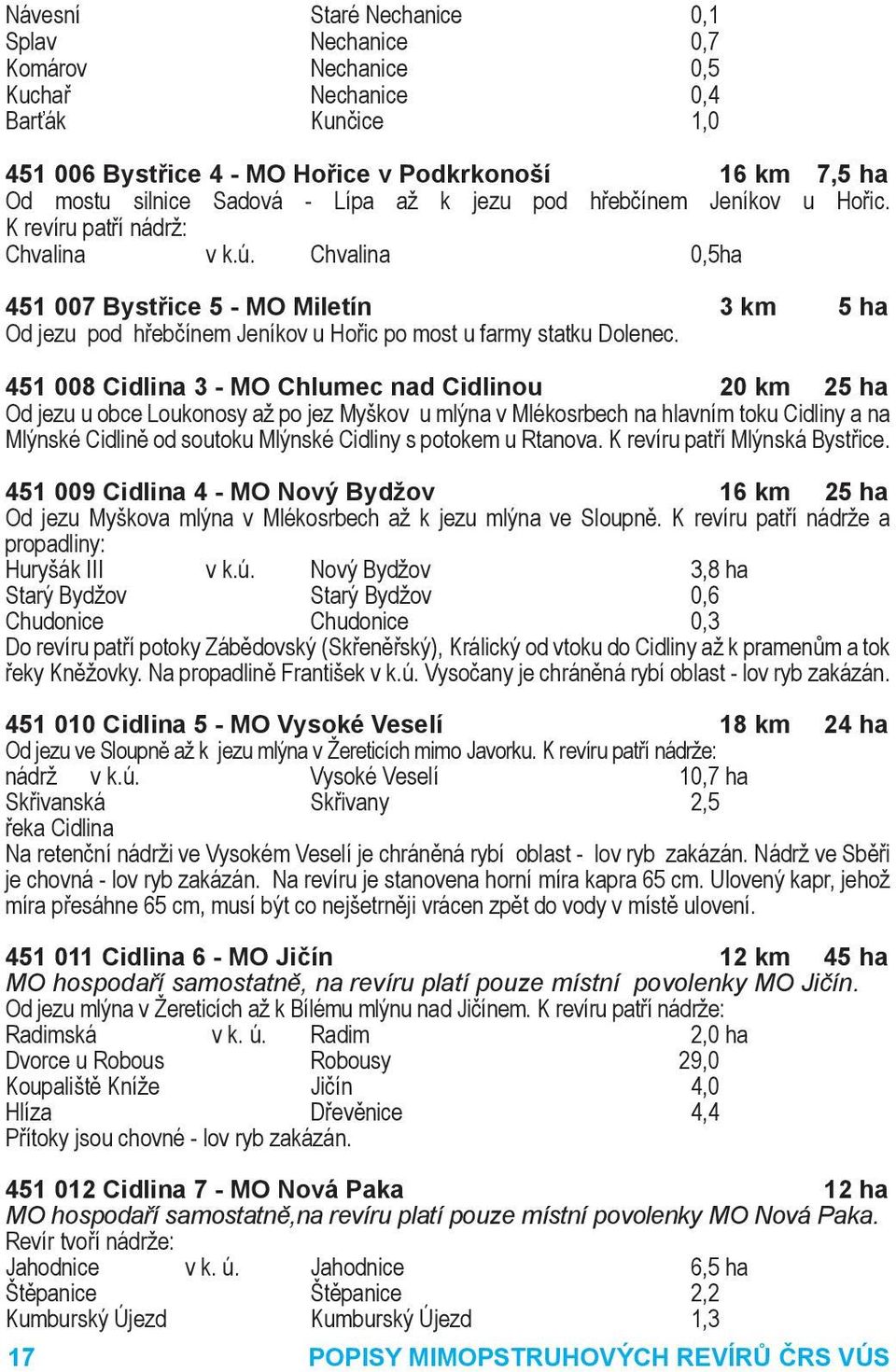 Chvalina 0,5ha 451 007 Bystřice 5 - MO Miletín 3 km 5 ha Od jezu pod hřebčínem Jeníkov u Hořic po most u farmy statku Dolenec.